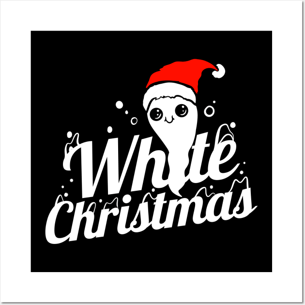 Cute Ghost With Santa Hat Brings White Christmas Halloween Wall Art by SinBle